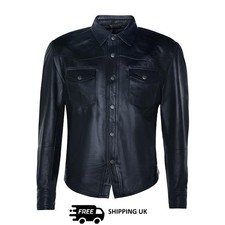 Men’s Black Genuine Leather Shirt – Western Style, Casual Wear, Button Closure