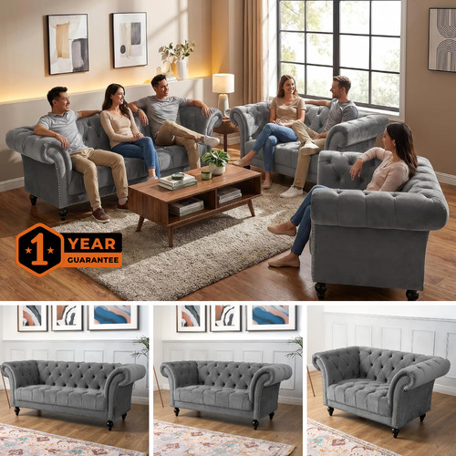 Grey velvet chesterfield - velvet, sofa