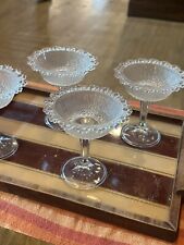 X4 Vintage French 1950s Clear Glass Dessert Dishes, Angular Stem, Wavy Edge
