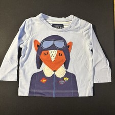 Baby Boy Girl Joules 0-3 Months Fox pilot Blue Long Sleeve T Shirt Cotton
