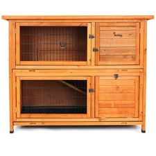 Wooden Bunny Rabbit Hutch Guinea Pig Ferret 4ft Two Tier Wood Pet House Shelter
