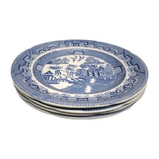 ANTIQUE SET OF 4 SPODE WILLOW PATTERN POTTERY PLATES.