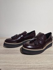 New Zara Burgundy Tassle Loafers Shoes Women's EUR Size 40 Imperfection See Pic