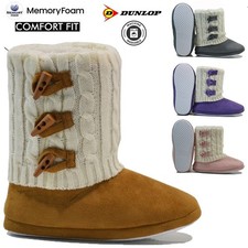 LADIES DUNLOP MEMORY FOAM SLIPPERS WINTER FUR SLIP ON WARM WINTER BOOTIE SIZE