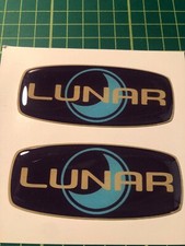 2 X LUNAR DOMED RESIN CARAVAN DECAL/STICKER 3D BLUE & GOLD 89mm X 38mm #R20