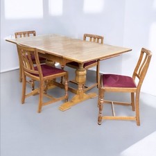 1930’s Extending Light Oak Draw Leaf Table & 4 Chairs