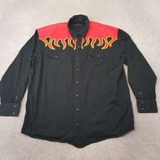 Vintage Roper Mens Shirt XL Black Flame Western Ranch Cowboy Rodeo Pearl Snap