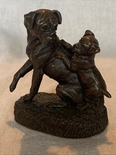 Resin Boxer Dog & Pup Figurine Antique Bronze Effect c.2005