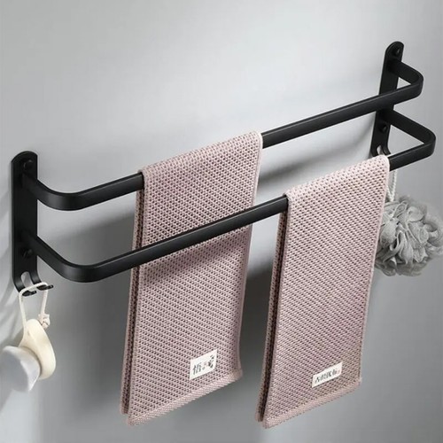 Matt black double towel rail - matt,