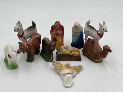 Antique plastic nativity scene - nativity,