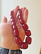 Bakelite Necklace Cherry Amber Bakelite Necklace Barrel Beads Old 89 grams
