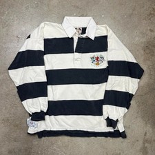 Vintage 80s Benetton Rugby Polo Shirt medium black white stripe
