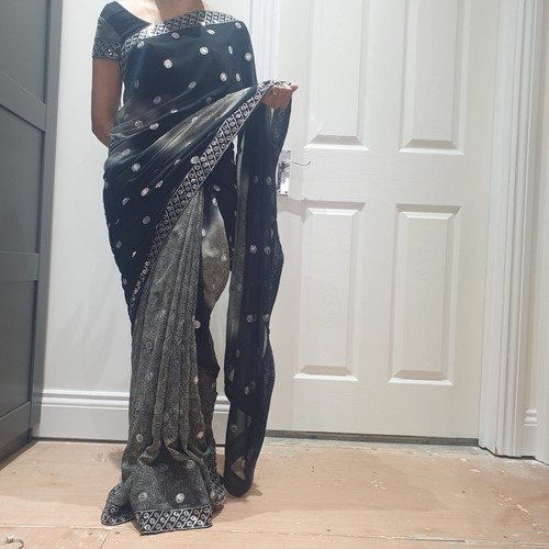 Black and silver saree with - silver,