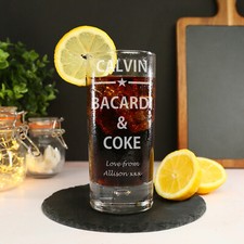 Personalised Engraved Boxed Bacardi & Coke Glass Gift Birthday Christmas Star