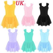 UK Girls Ballet Tutu Dress V-Neck Dance Skirted Ballerina Ballroom Dancewear 