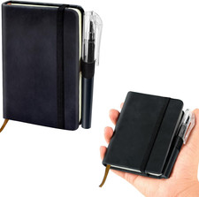 Pocket Notebook, A7 PU Leather Cover Small Pocket Notebook with Pen Holder and E