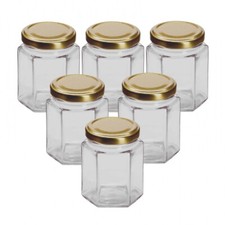 Glass Jam Jars Choice of Sizes and Lid Colours With Twist Off Lids - Pack of 6