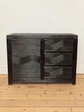 Vintage Mid 20th Century Boho Rattan Pencil Reed Cabinet in Black - France 1970s