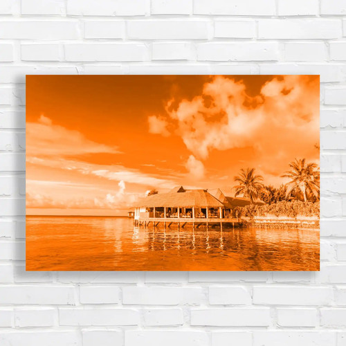 Tropical beach hut orange - hut,