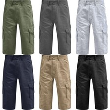 Mens Ex-Wrangler Long Length 3/4 Cargo Combat Three Quarter Chino Twill Shorts