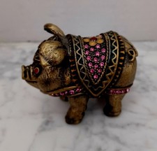 Jeweled Brass Pig Rhinestone