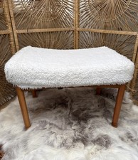 Vintage Dressing Table Stool White Fluffy Covered Retro Bedroom Stool Schreiber