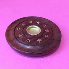 ROUND INCENSE STICK CONE HOLDER BURNER Wood ASH CATCHER Joss HOME FRAGRANCE 3"