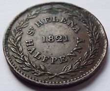 1821 ST HELENA Halfpenny East India Company Coat of Arms Antique Copper Coin 