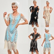 1920s Flapper Dress Vintage Sequins Fringed Great Gatsby Christmas Party LADY UK