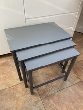 Upcycled Nest of 3 Tables Danish Wood Finished In Dark Matt Grey / Matt Lacquer
