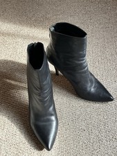 Dune Stilleto Black Leather Ankle Boots In Size 41 Excellent Condition