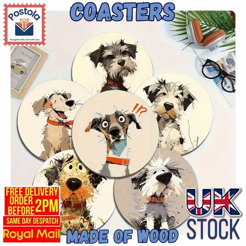 Funny dog wooden - coasters, set