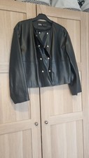 BNWOT ZARA Black Faux Leather Double Breasted Button Biker Jacket Coat M Medium