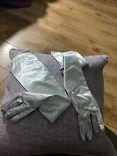 LADIES EVENING /WEDDING LONG LENGTH GLOVES PALE SILVER GREY SATIN NEW UNWORN 