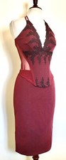 Baylis & Knight Maroon Mesh Corset Top & Knee Length Pencil Skirt Suit Size 12. 