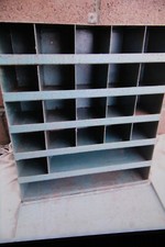 vintage lockable industrial pigeon hole storage cabinet. Rare with Lockable door
