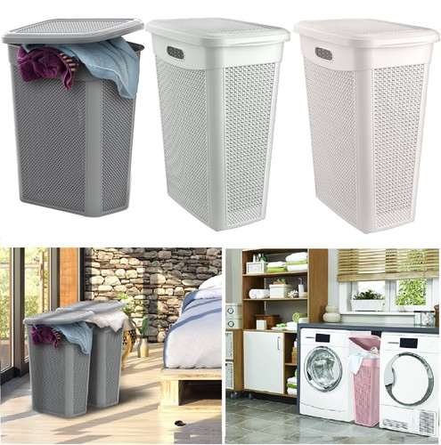 Plastic slim laundry basket - plastic,