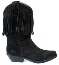 Ladies Cowboy Boots 7500 Black Suede Tassels Western Line dancing Fancy Dress