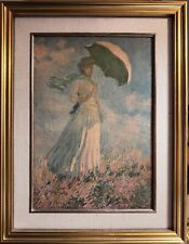 After C. Monet "Woman With a Parasol " vintage french oil print on canvas framed