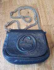 GUCCI SOHO CHAIN SMALL HANDBAG 323190 BLACK SEEDED LEATHER SHOULDER BAG