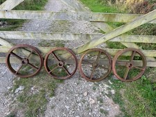 Large Antique Set of Four Cast Iron Wheels 4 x Vintage Chicken Shepherds Hut