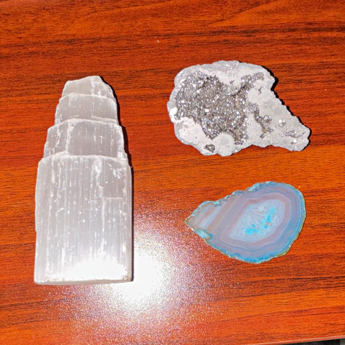 3pc polished agate lot - agate, blue