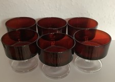 6 Mid-Century Ruby Red Dessert Bowls, Made In France, Luminarc