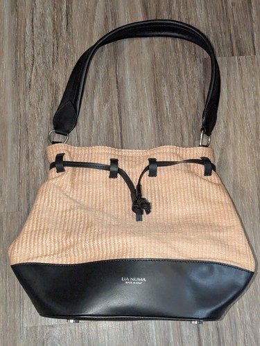 Lia numa leather rafia bucket - lia,