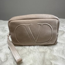 Valentino VIP Velvet Wristlet Pouch Blush Beige/nude Cosmetic Bag NEW