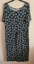 Barbara Hulanicki Dress White Circular Pattern Black Background Size UK10 EUR38
