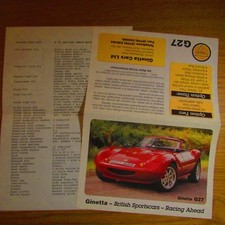 GINETTA Cars Ltd G27 UK English Brochure & September 1993 Price List 