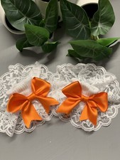 Romany/Spanish Frilly Socks Size 6-12 Months White Lace And A Orange Bow