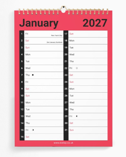 2027 month view - to, wall