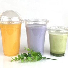 PET Plastic Smoothie  Slushy Bubble Tea Milkshake Cups & Lids 12oz 16oz 20oz